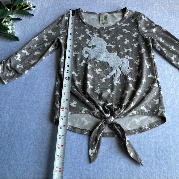 Lily Bleu Sz 8 Girl’s Unicorn 3/4 Ruched Sleeves Gray - Picture 3 of 9